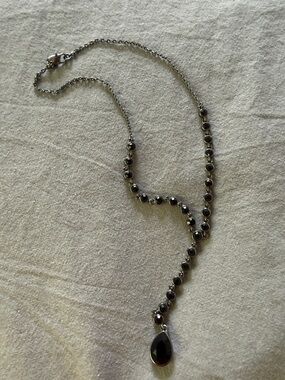 Carolee Sterling Silver Hematite Teardrop Y Necklace - Black
